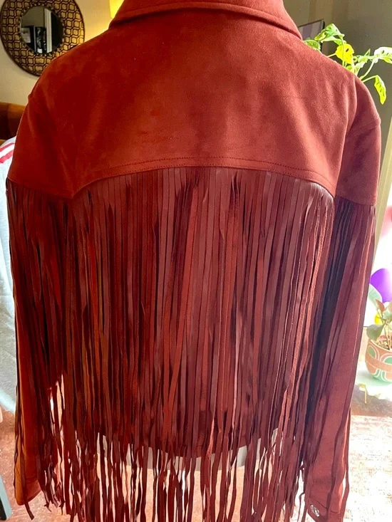 Juicy Couture Rust Red Fringe Leather Jacket - Picture 4 of 9